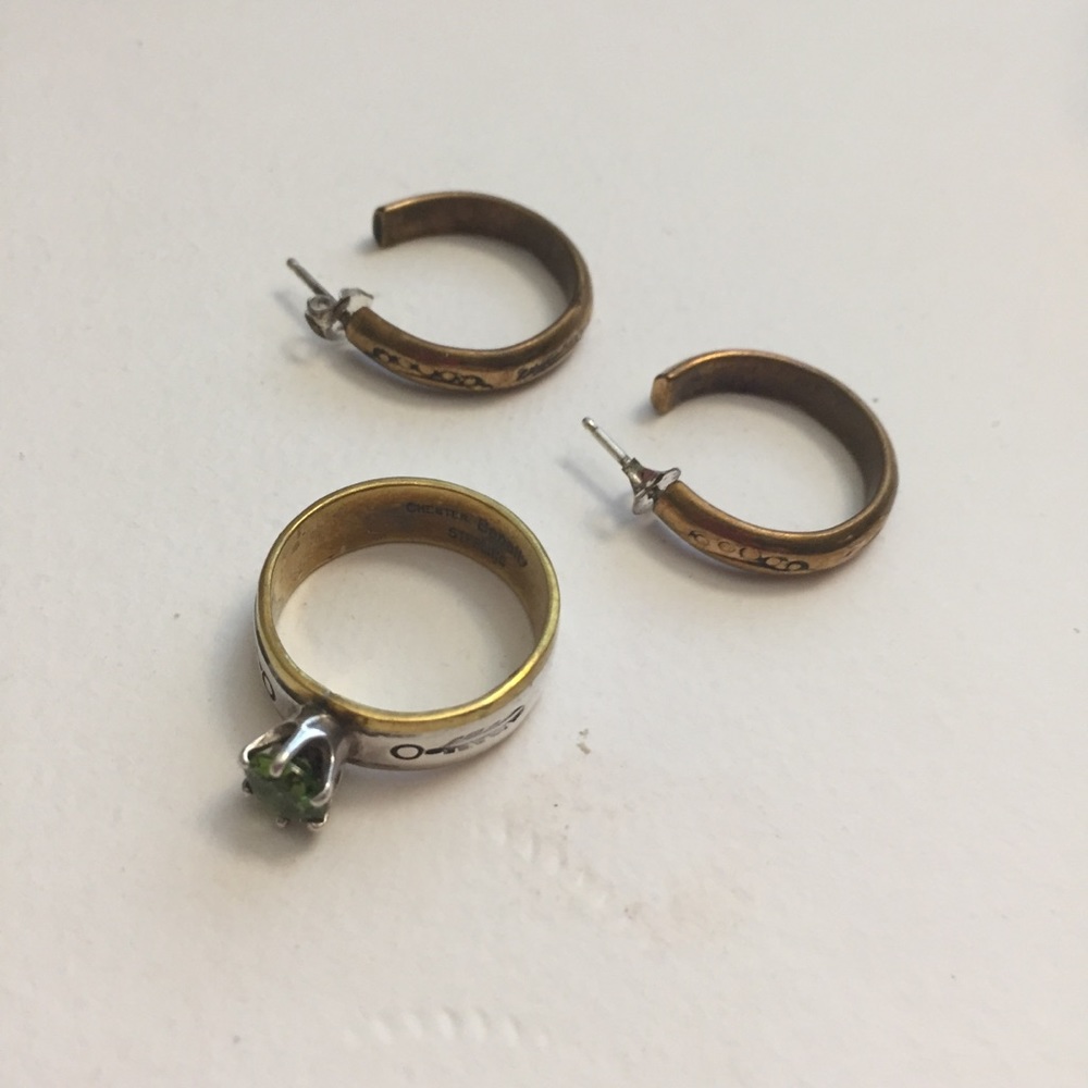 Navajo Chester Benelly peridot ring and earrings - brass and 925 Sterling silver - Picture 8 of 8